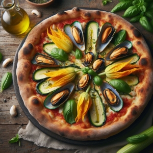 Pizza Cozze, Zucchine e Fiori di Zucca